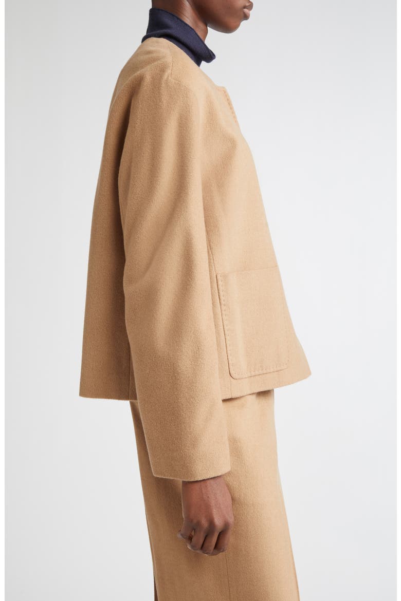 Patch Pocket Collarless Camel Hair Jacket, Alternate, color, CAMEL