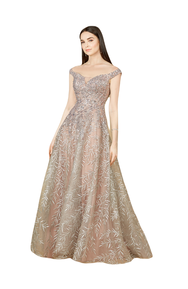 LARA New York Elegant Off Shoulder Lace Ballgown, Main, color, 