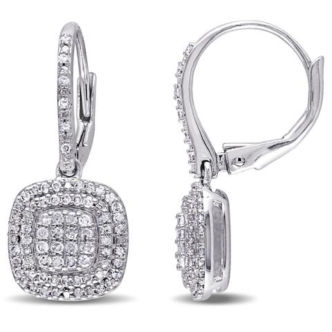 1/2 Ctw Diamond Layered Grid Halo Drop Earrings