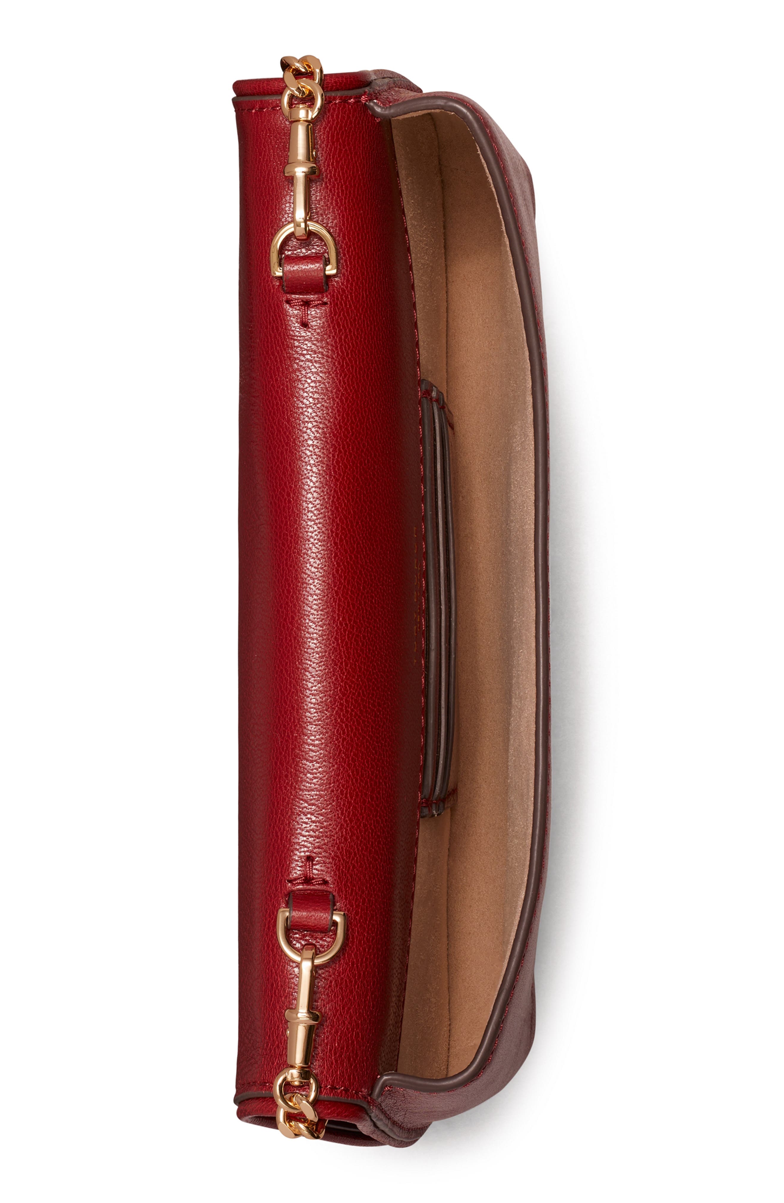 Tory Burch Reva Leather Clutch, Alternate, color, Brick