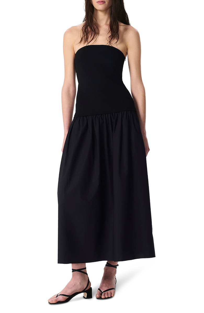 rag & bone Irina Mixed Media Strapless Maxi Dress, Main, color, Black