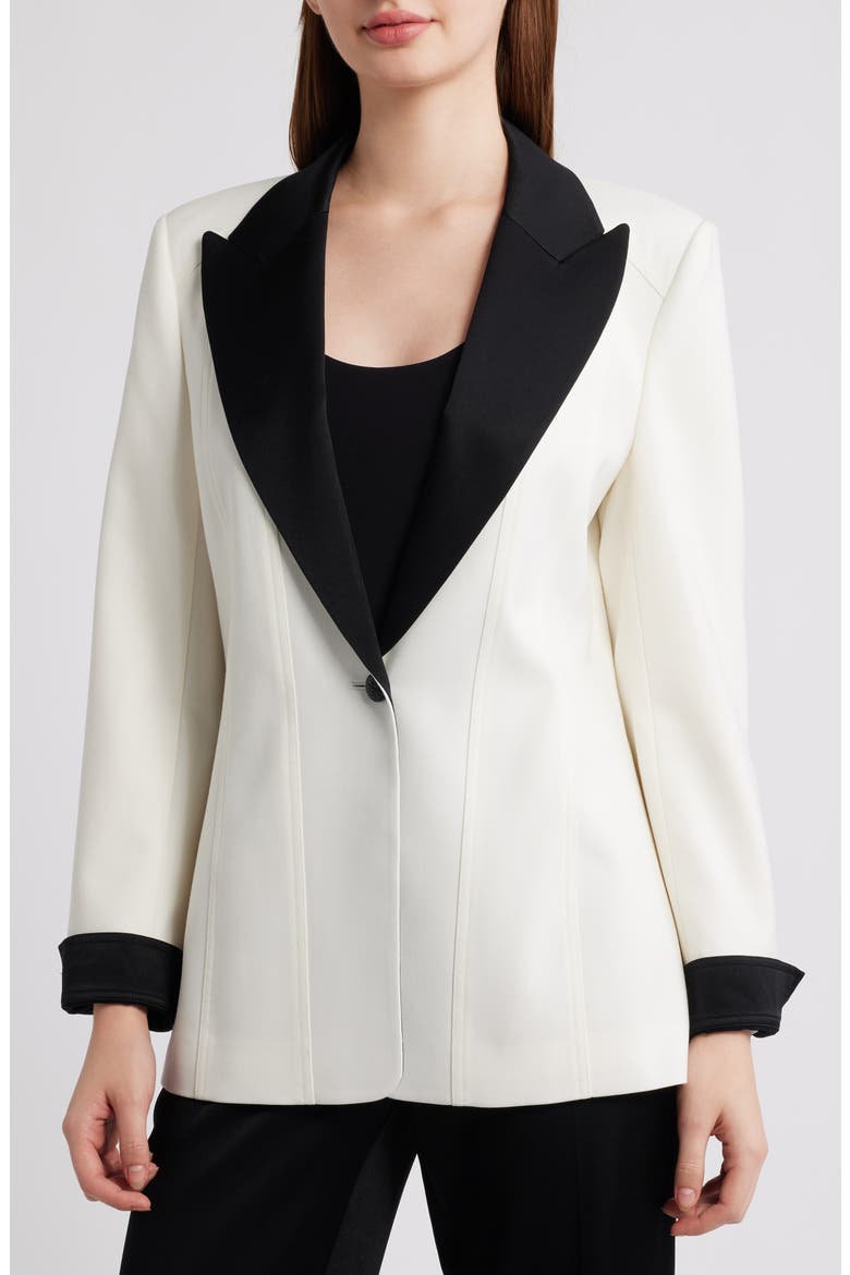 Camille Two Tone Wool Blend Blazer, Alternate, color, IVORY / BLACK