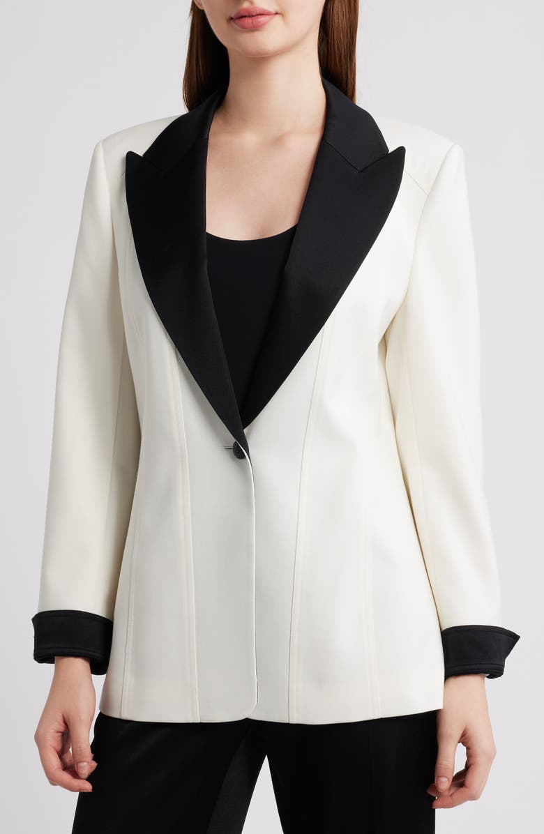 KOBI HALPERIN Camille Two Tone Wool Blend Blazer, Alternate, color, Ivory / Black