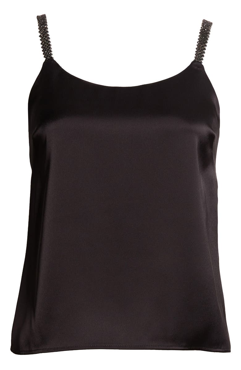 ST. JOHN Crystal Beaded Strap Liquid Satin Camisole, Alternate, color, Black