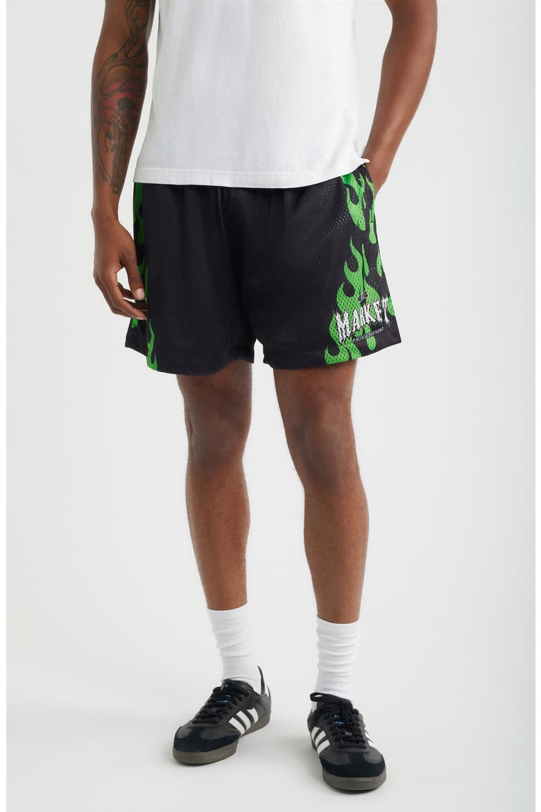 Toxic Flames Mesh Shorts, Main, color, BLACK/ GREEN