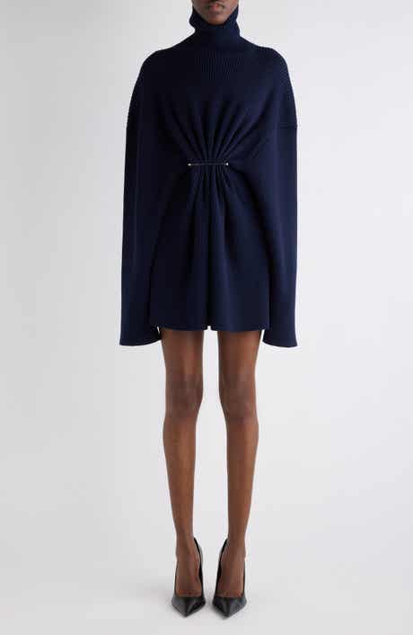 Pinched Long Sleeve Wool Rib Dress