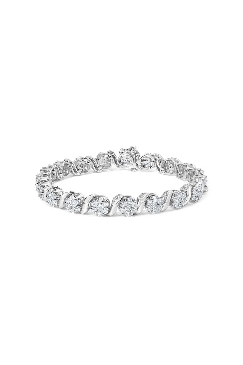 14K White Gold 7 3/8 Cttw Diamond Floral Cluster S Link Bracelet, Main, color, White