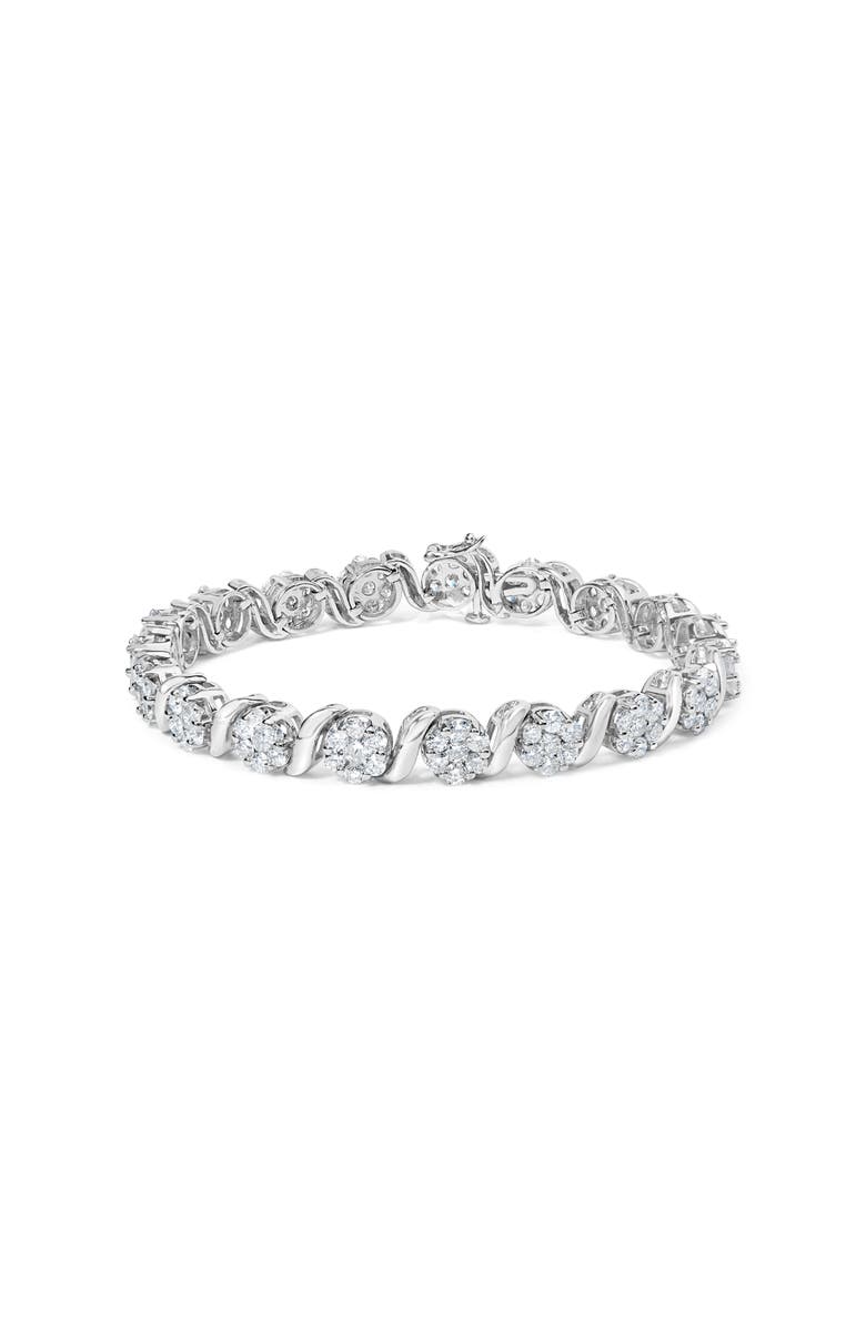 Haus of Brilliance 14K White Gold 7 3/8 Cttw Diamond Floral Cluster S Link Bracelet, Main, color, White