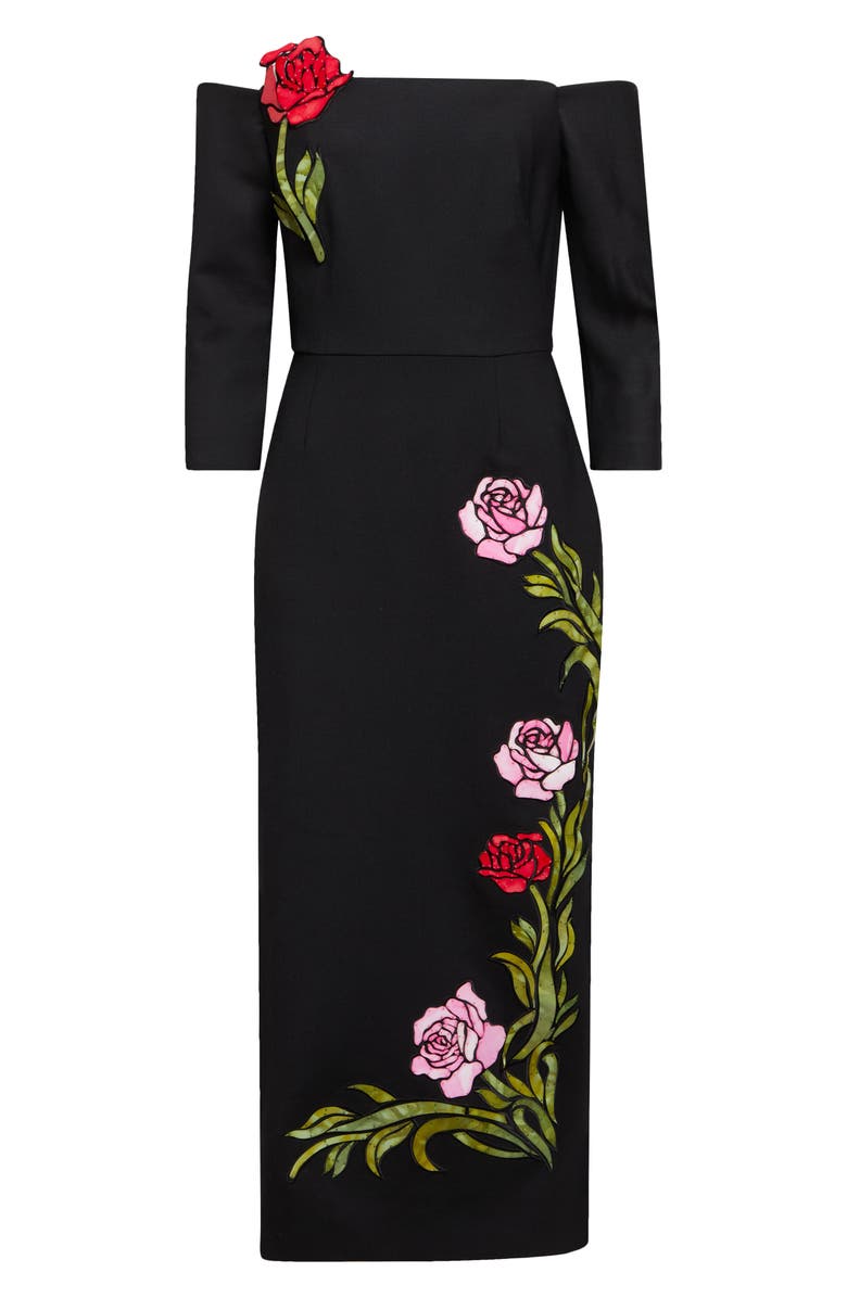 Oscar de la Renta Mosaic Rose Embroidered Off the Shoulder Midi Dress, Alternate, color, 
