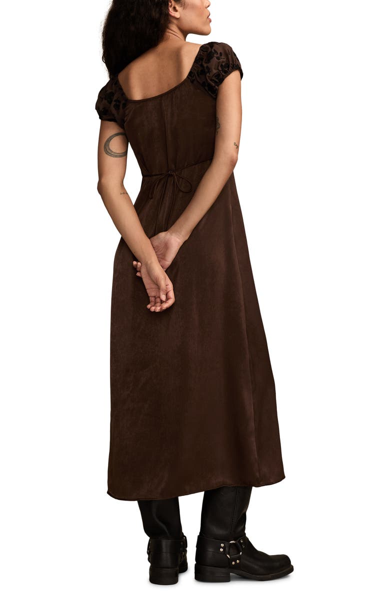 Lucky Brand Simone Velvet Burnout Midi Dress, Alternate, color, Chocolate Brown