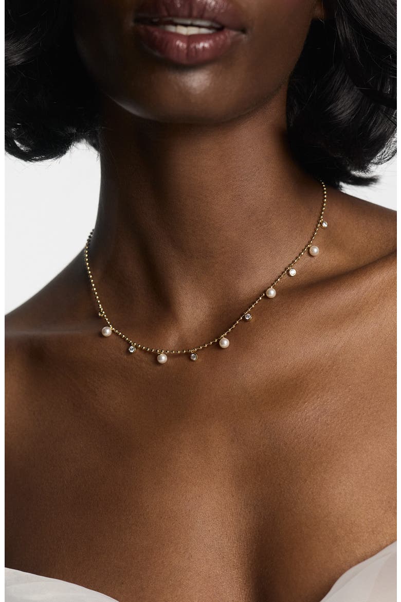 Esme Crystal & Faux Pearl Station Necklace, Alternate, color, GOLD