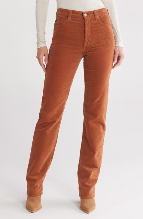 Alexxis High Waist Extended Straight Leg Corduroy Pants