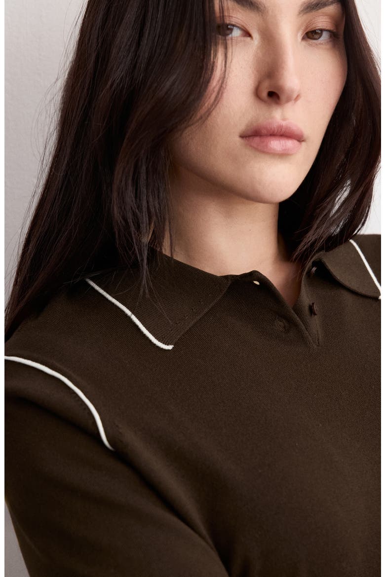 Contrast Tipped Polo Sweater, Alternate, color, CHOCOLATE
