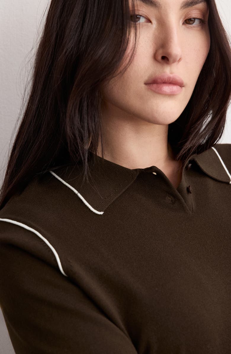 MANGO Contrast Tipped Polo Sweater, Alternate, color, Chocolate