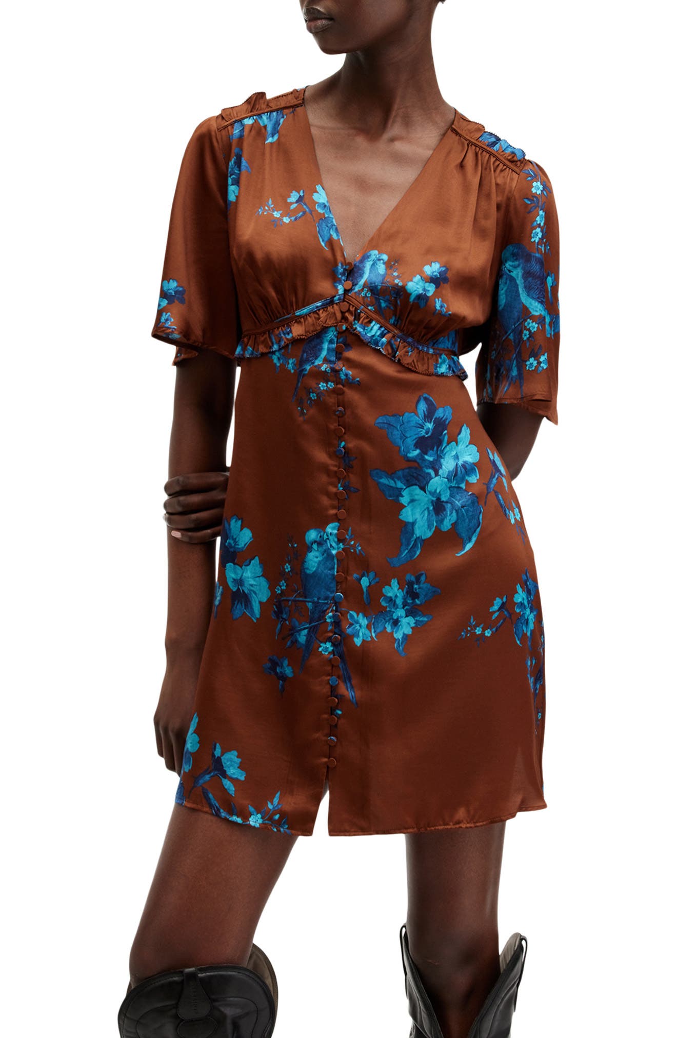 short satin puff sleeve dress with empire waist Ashley Lauren 4549 - Oversized Puffed Sleeves Cocktail Dress 12 / Black