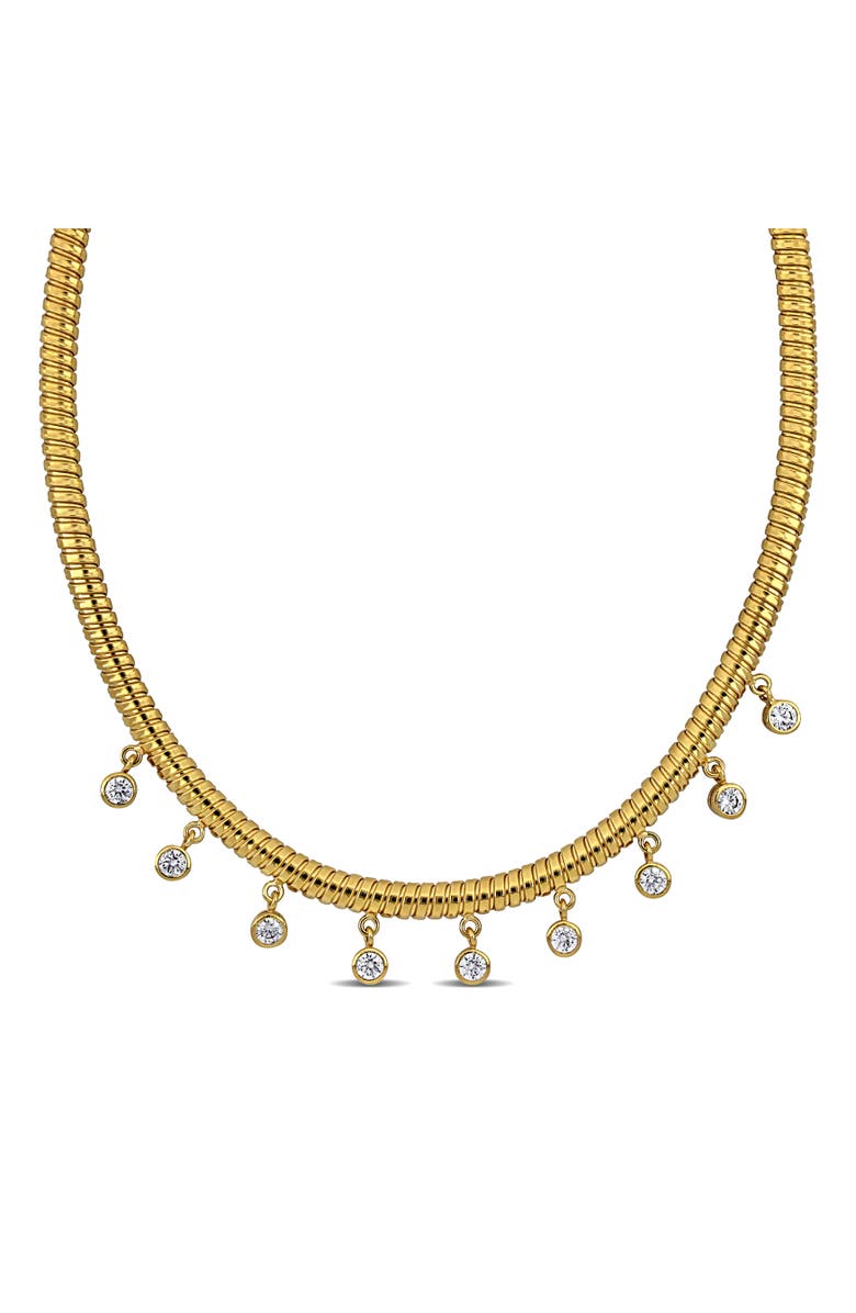 Julianna B. Cubic Zirconia Omega Station Drop Necklace, Main, color, Yellow-Plated