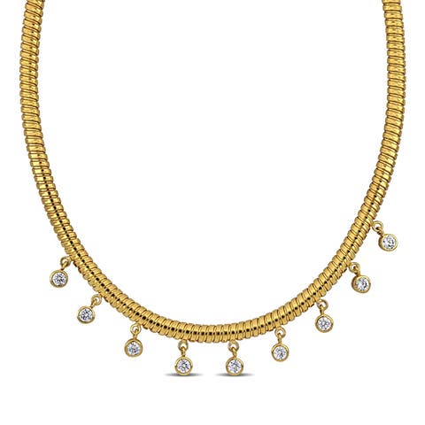 Cubic Zirconia Omega Station Drop Necklace