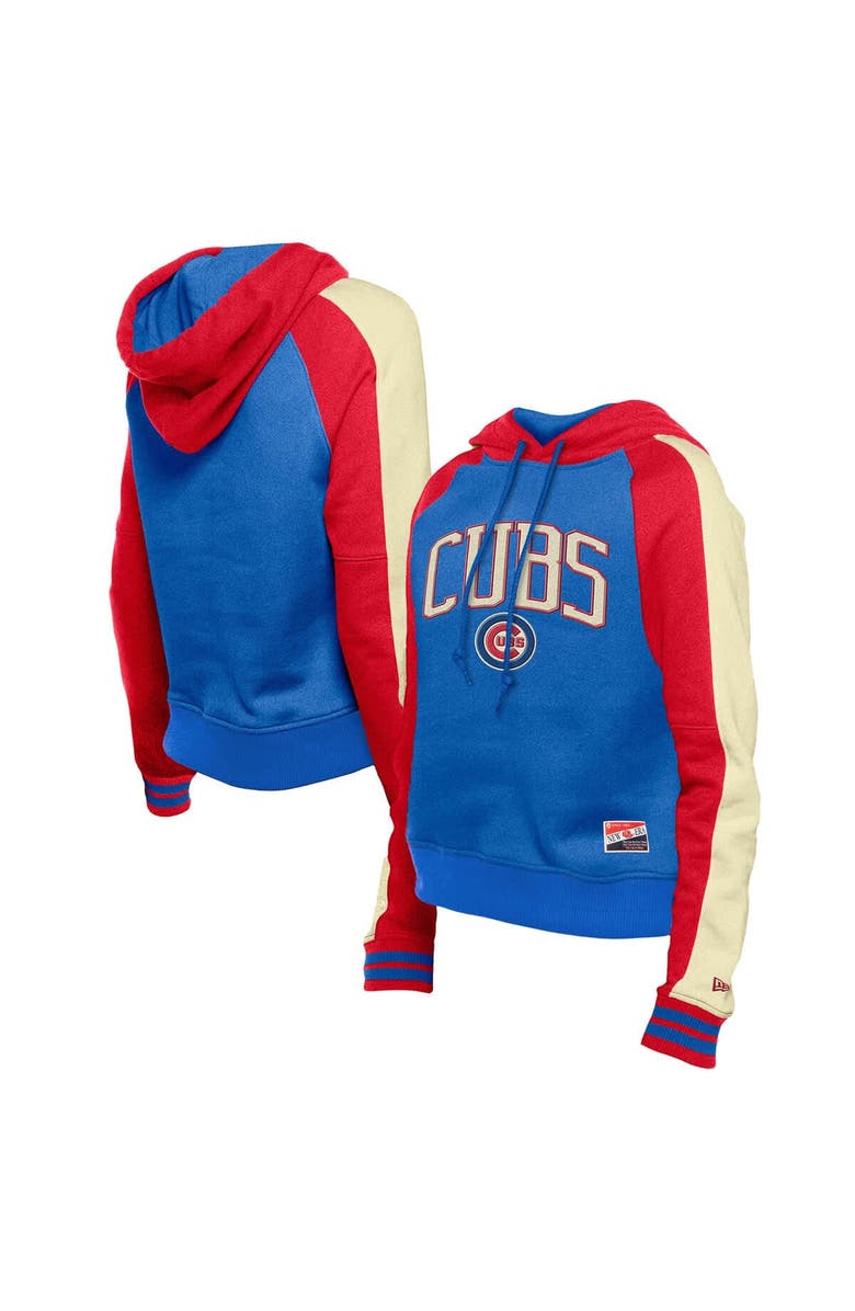New Era Women's New Era  Royal Chicago Cubs Cooperstown Collection Cropped Raglan Pullover Hoodie, Alternate, color, Royal