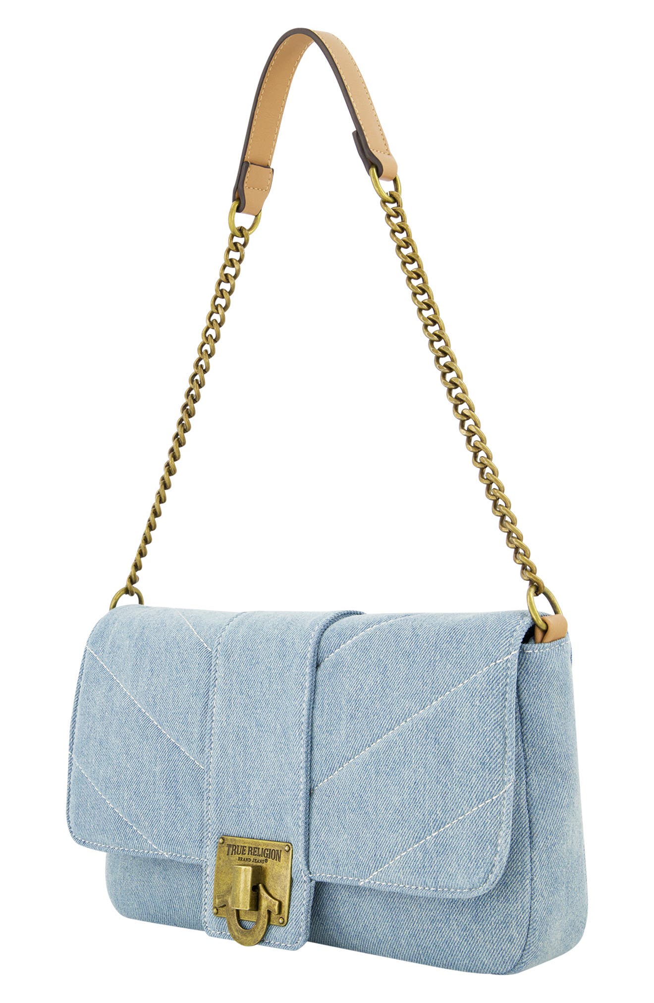 Denim Brass Hardware Flap, Alternate, color, LIGHT BLUE