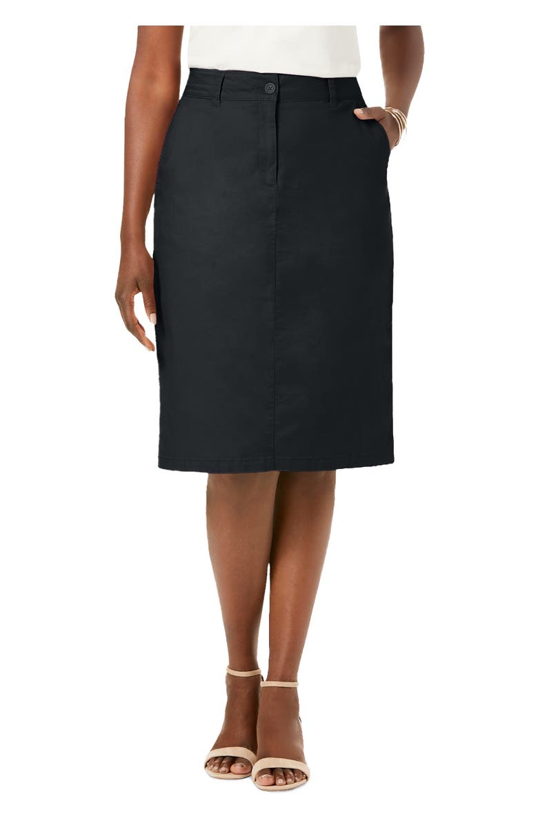 Jessica London Stretch Cotton Chino Skirt, Main, color, Black