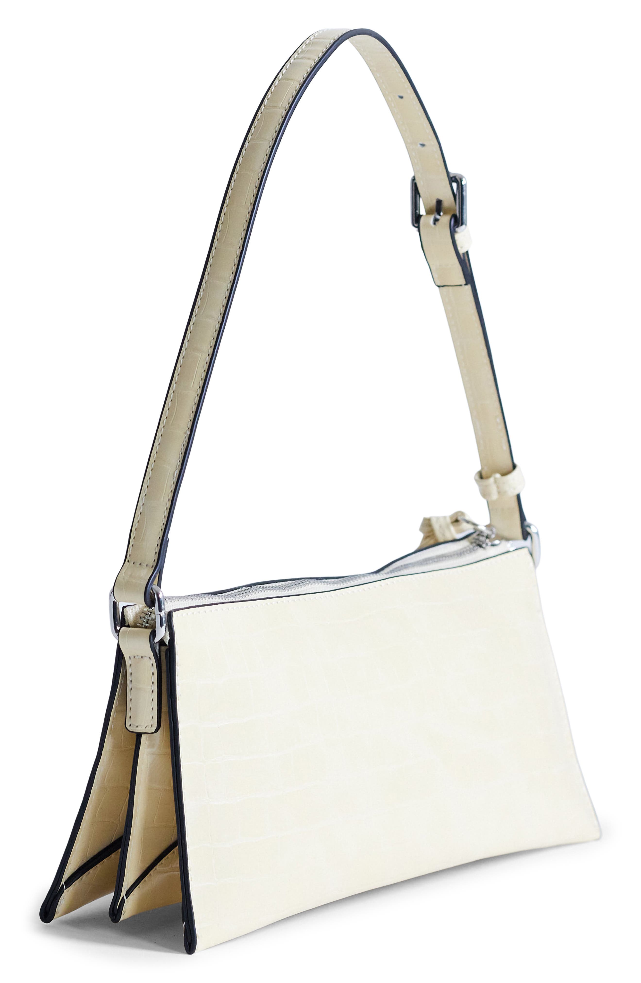 Simone Croc Embossed Faux Leather Shoulder Bag, Alternate, color, IVORY