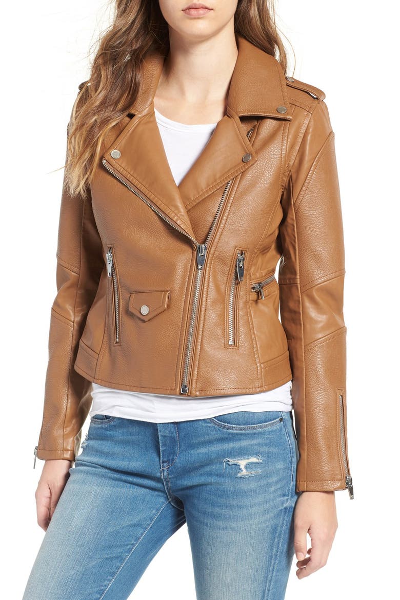 'Easy Rider' Faux Leather Moto Jacket, Alternate, color, COGNAC