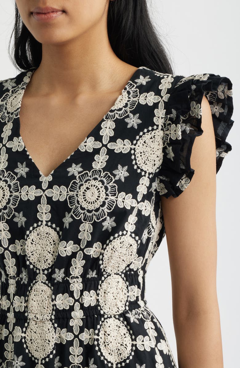 Anne Klein Ruffle V-Neck Cotton Dress, Alternate, color,