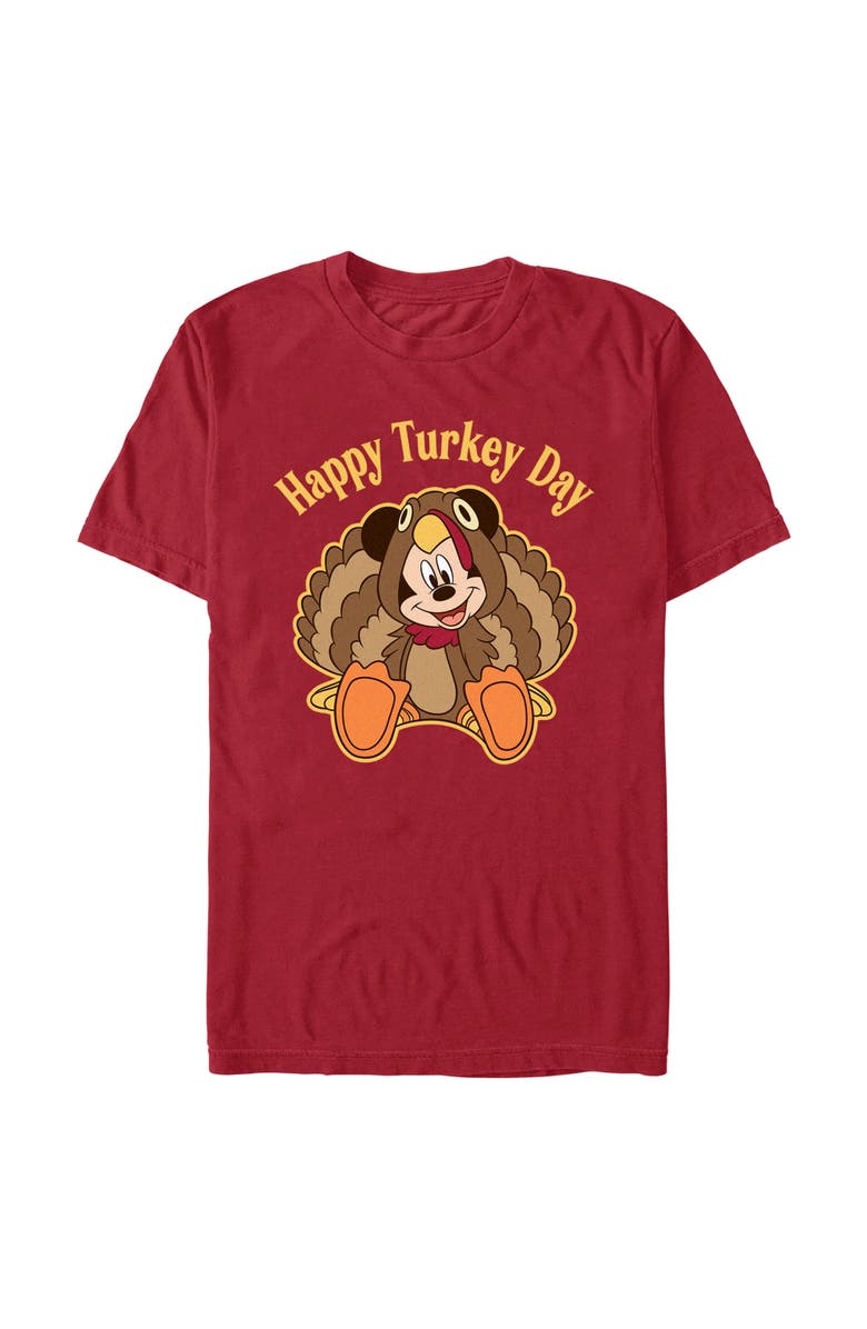 Mickey & Friends Men's Mickey & Friends Happy Turkey Day  Graphic T-Shirt, Main, color, Cardinal