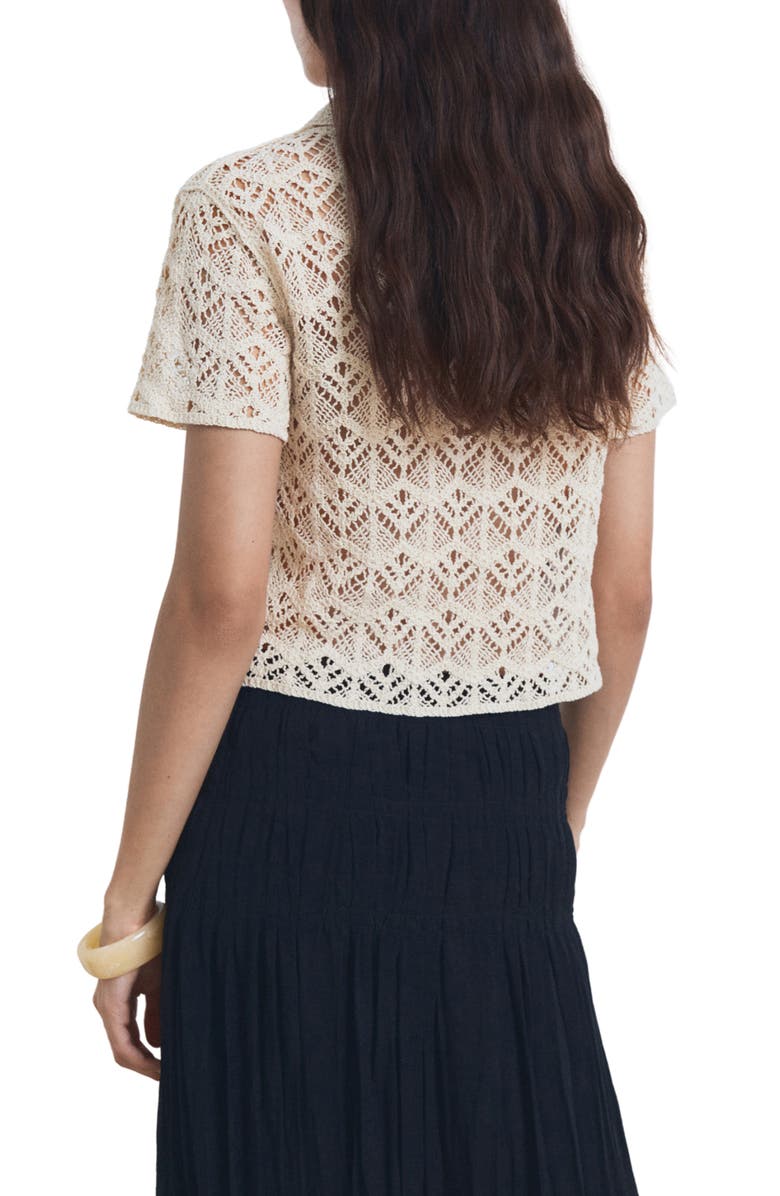 MANGO Open Stitch Cotton Blend Knit Polo Sweater, Alternate, color, Ecru