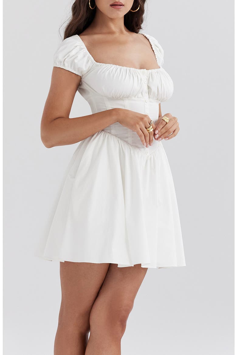 Nala Puff Sleeve Stretch Cotton Blend Minidress, Alternate, color, WHITE