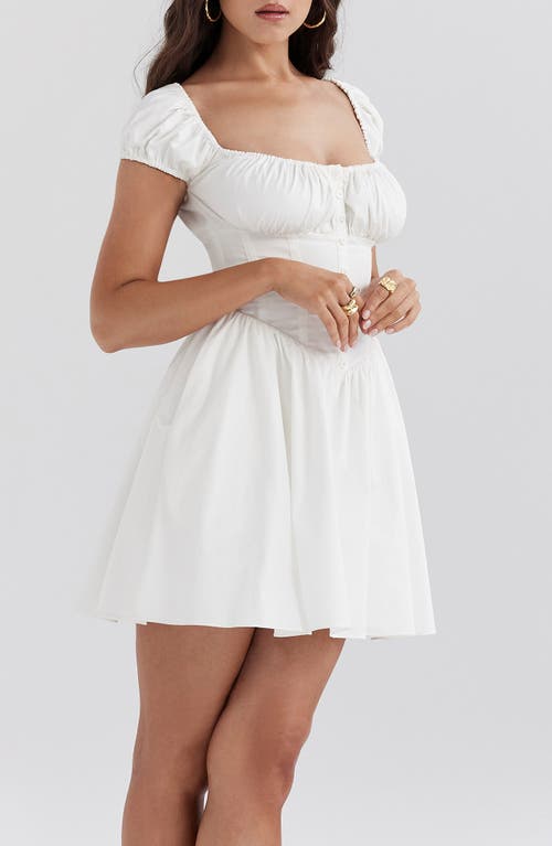 House Of Cb Nala Puff Sleeve Stretch Cotton Blend Minidress In White
