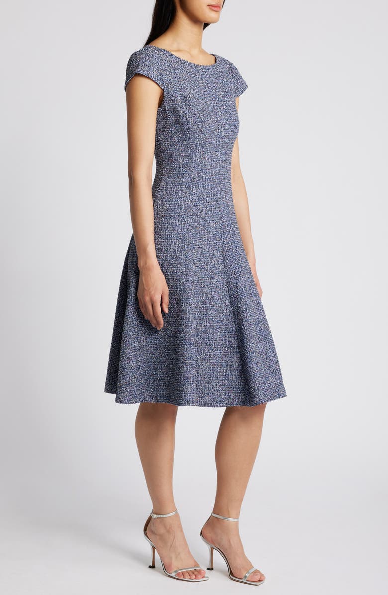 Eliza J Cap Sleeve Tweed Fit & Flare Dress, Alternate, color,