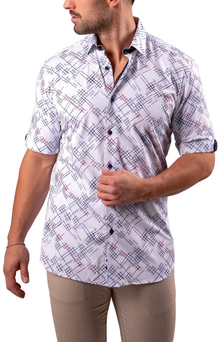 Maceoo Galileo Resistance Hatch Print Short Sleeve Button-Up Shirt, Alternate, color, 