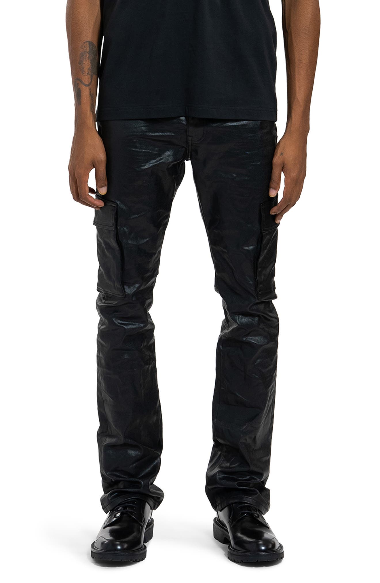 PURPLE BRAND Patent Film Coated Bootcut Cargo Pants (Men) | Nordstromrack