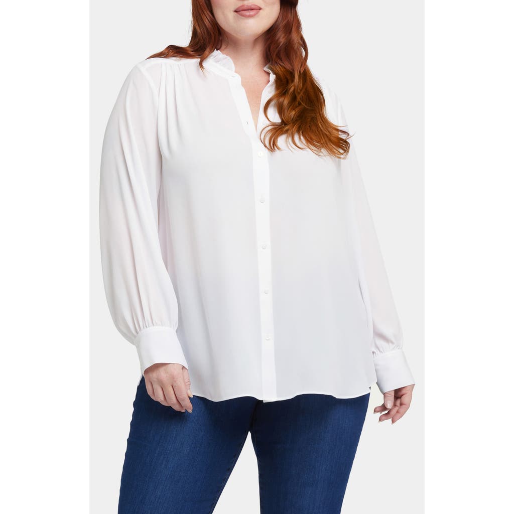 Nydj Ruffle Neck Blouse In White