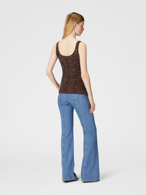Shop Missoni Ribbed Tank Top With Sequins In Black & Brown