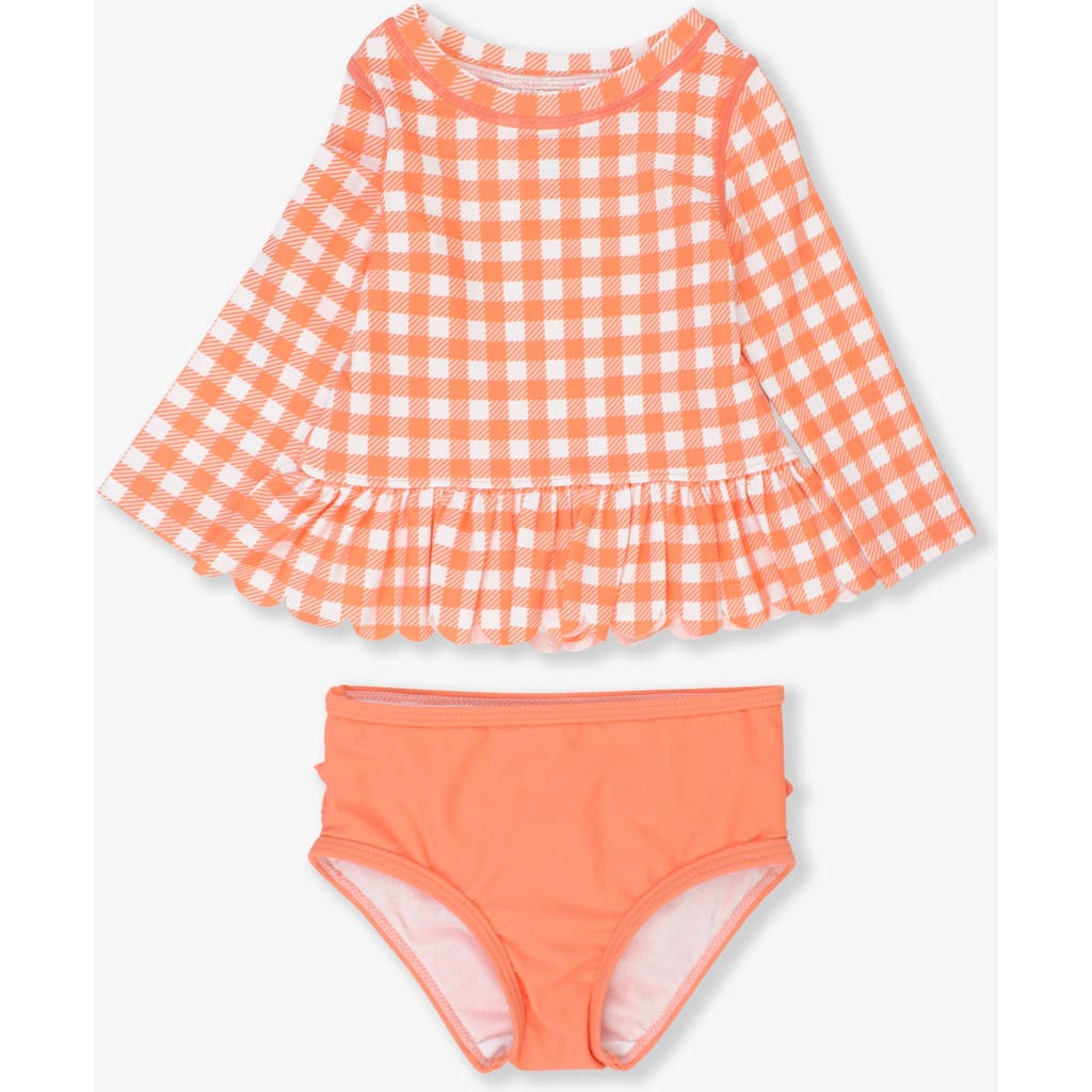 Rufflebutts Girls Upf50+ Sun Protected Scallop Hem Long Sleeve Rash Guard Bikini