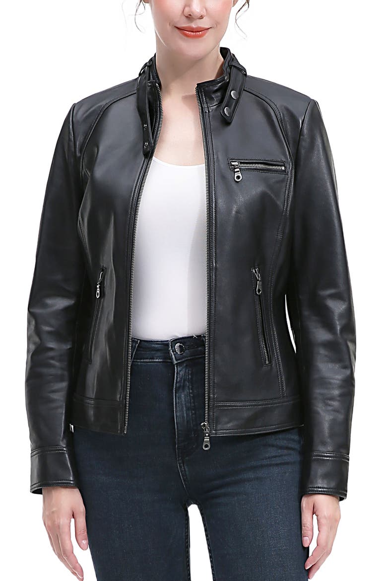 Emy Leather Moto Jacket, Alternate, color, Black