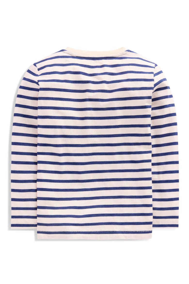 Kids' Everyday Long Sleeve Cotton Pocket T-Shirt, Alternate, color, SOFT IVORY/ COLLEGE NAVY