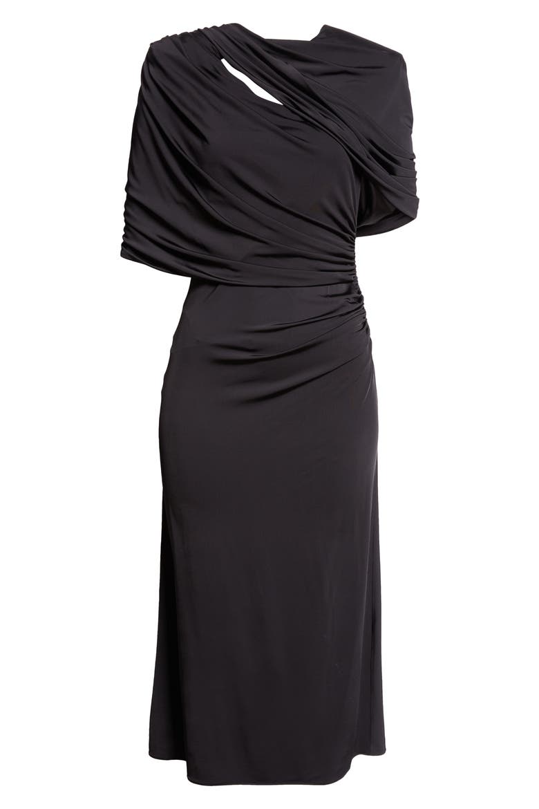 Draped Cape Cutout Midi Dress, Alternate, color, BLACK