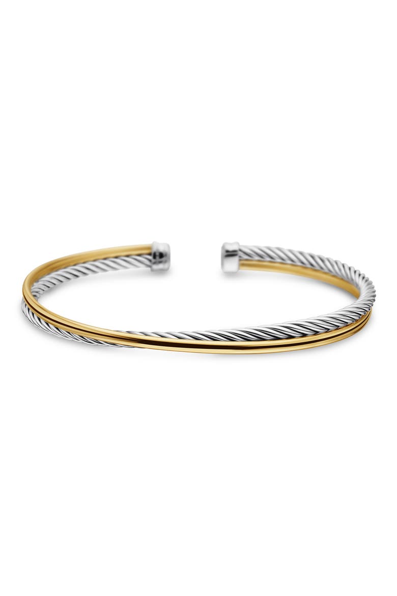 Crossover Bracelet in Sterling Silver with 18K Yellow Gold, 3mm, Alternate, color, SILVER/ GOLD