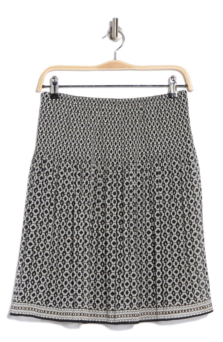 MAX STUDIO Floral Pleated Pull-On Skirt, Alternate, color, Blk/ Crm Shmrck Strmrs