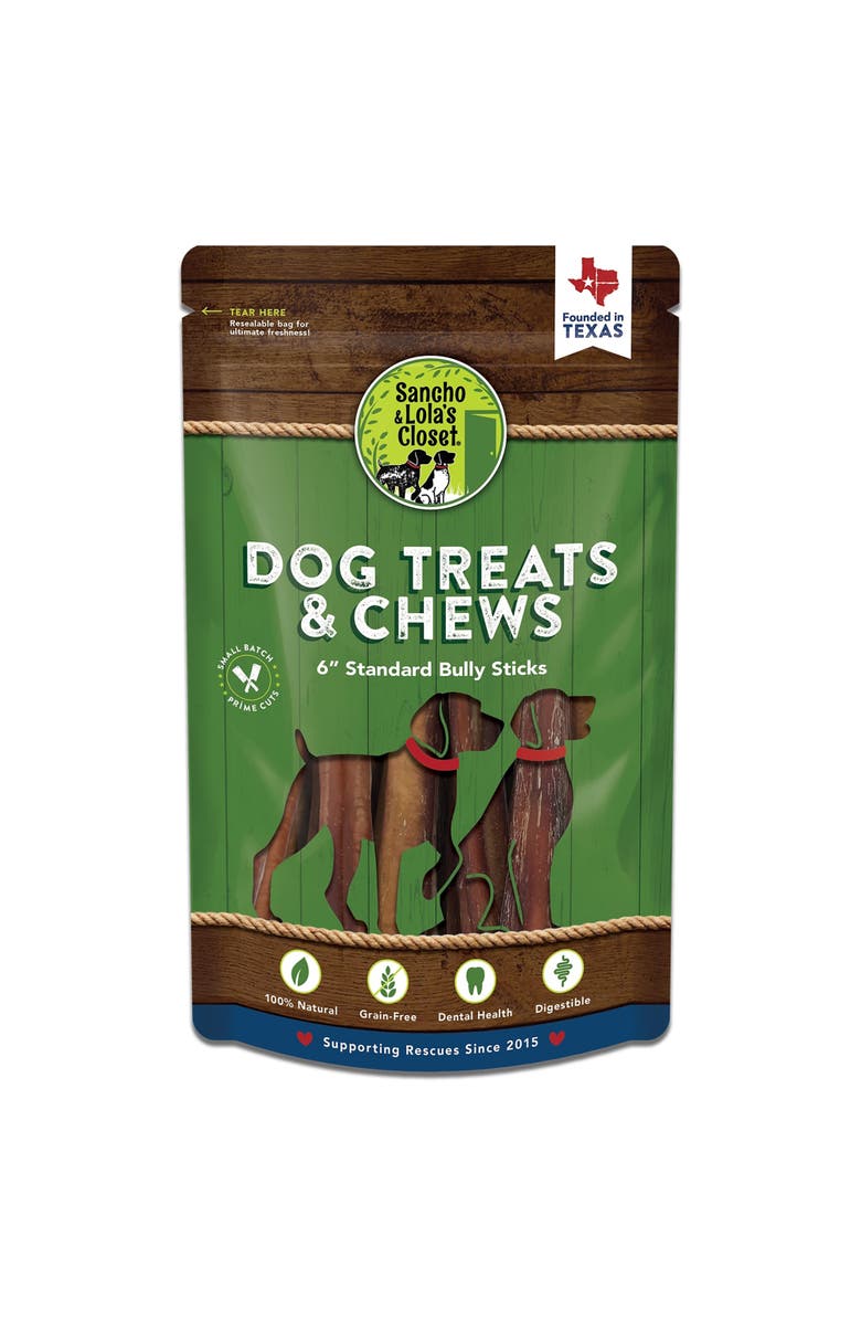 Sancho & Lola's Closet Sancho & Lola's Bully Sticks for Dogs 6-Inch Standard (5 Count) Dog Chews, Main, color, Brown