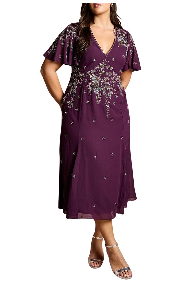 Coast Plus Floral Embellished Midi Dress, Alternate, color, Wine