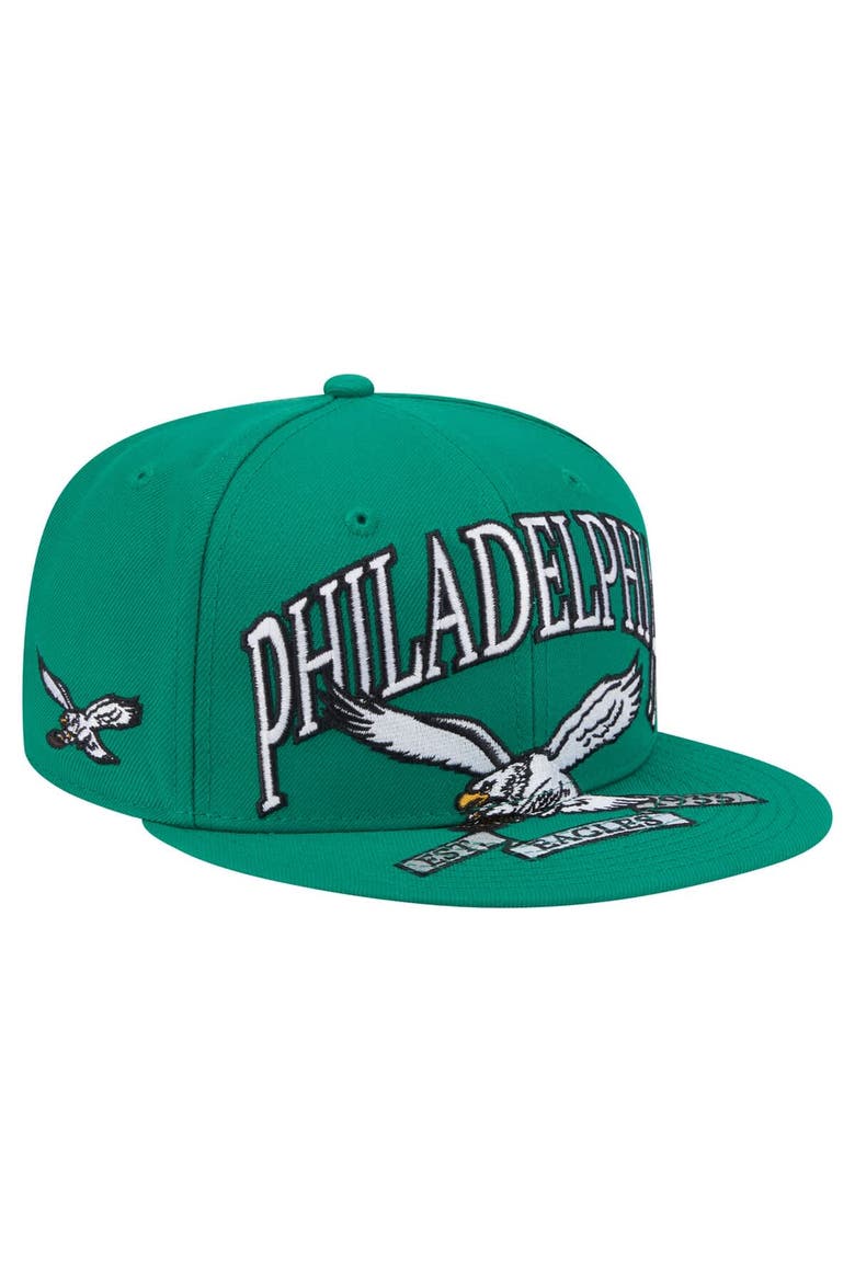 Men's New Era Kelly Green Philadelphia Eagles Throwback Oversized 59FIFTY Fitted Hat, Main, color, Kelly Green