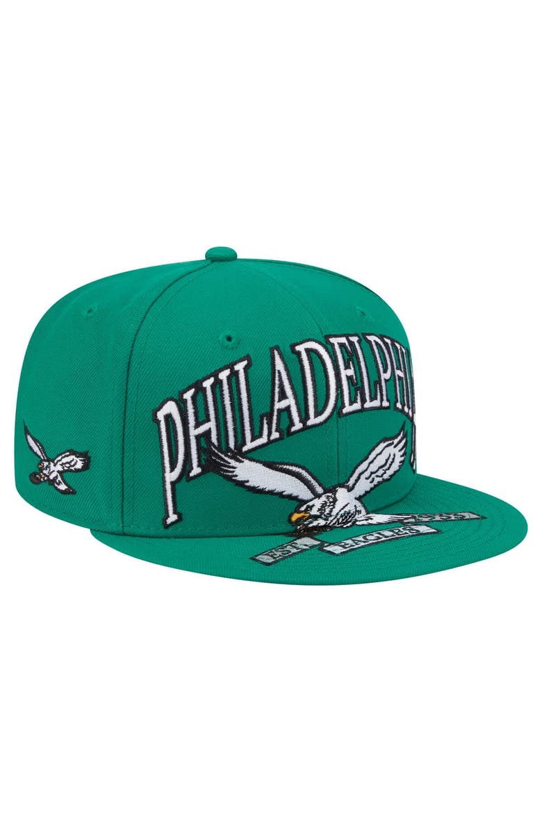 New Era Men's New Era Kelly Green Philadelphia Eagles Throwback Oversized 59FIFTY Fitted Hat, Main, color, Kelly Green