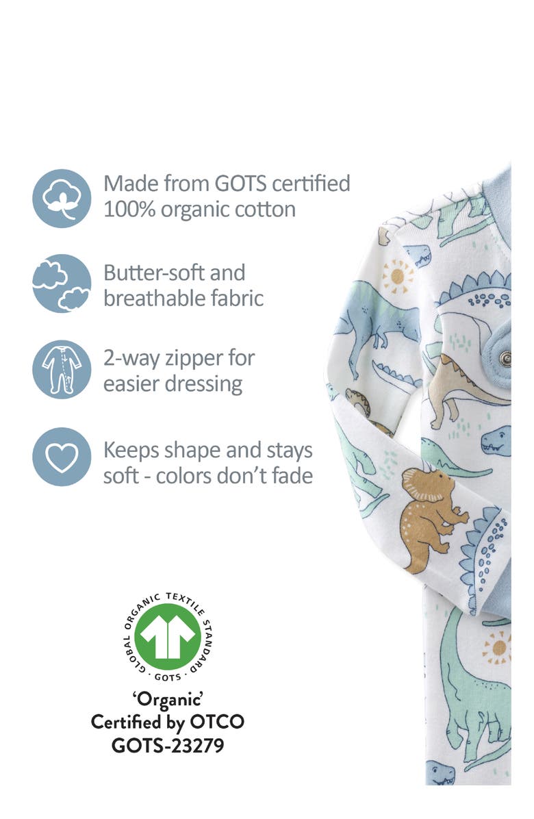 BUTTERBLU Cruz One-Piece Organic Cotton Footie Pajamas, Alternate, color, Rawr-Some