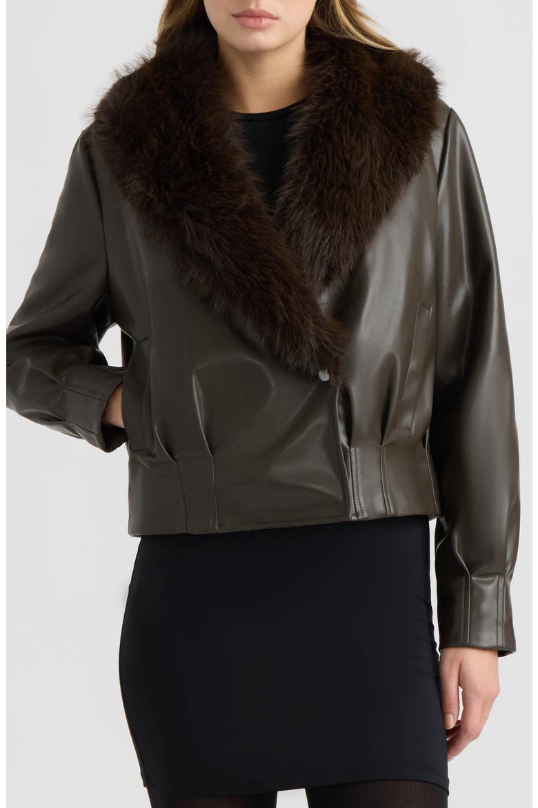 Leon Faux Leather Jacket with Faux Fur Collar, Main, color, ESPRESSO