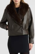 NVLT Leon Faux Leather Jacket with Faux Fur Collar