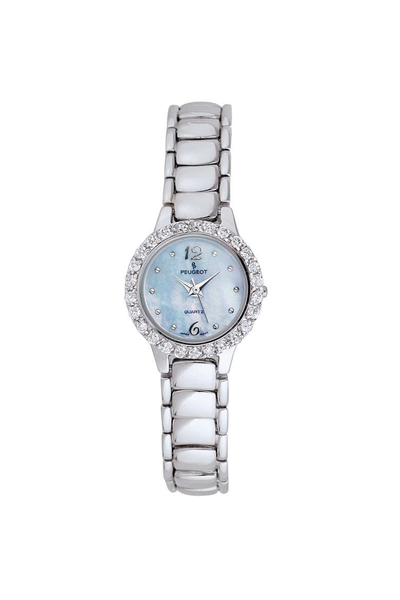 Women's Round Crystal Bezel Light Blue Dial Bracelet Watch, Main, color, Blue